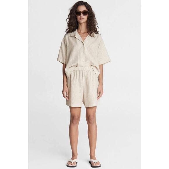 Rag & Bone Reed Short Sleeve Top Beige Stripe Print XS - Picture 4 of 8